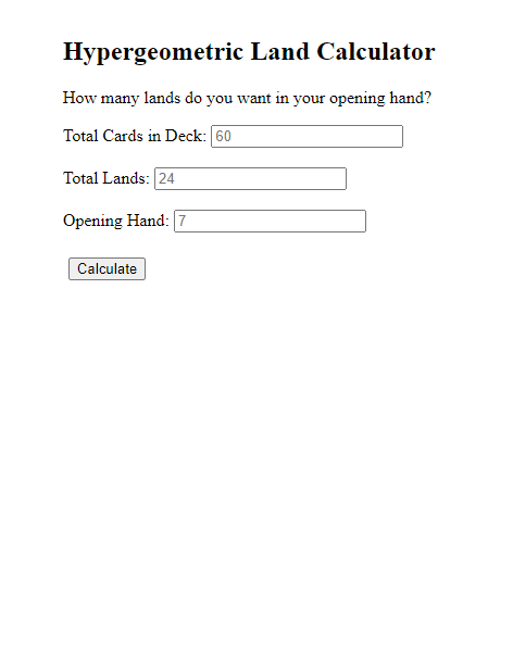 Hypergeometric Land Calculator